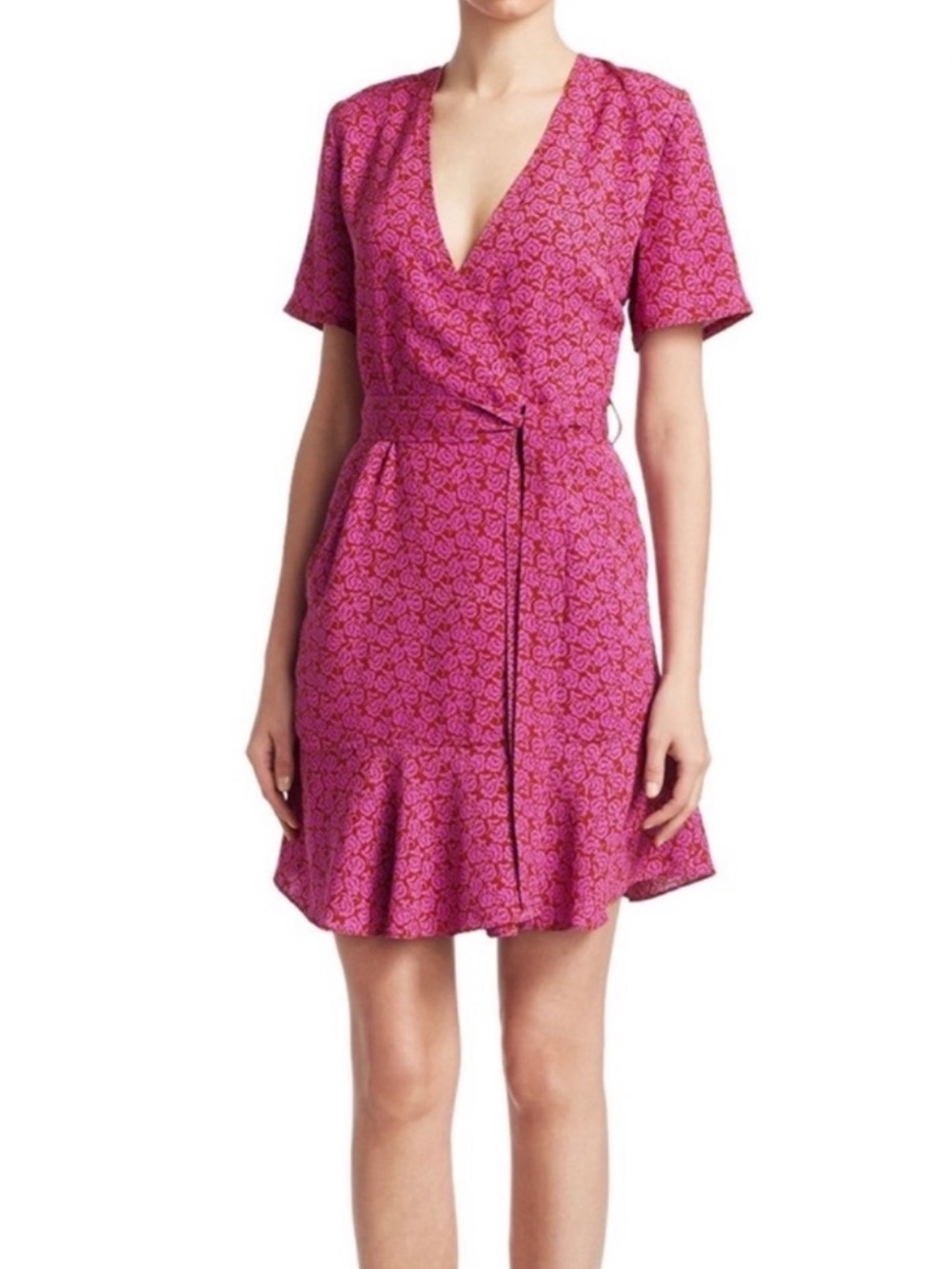 A.L.C. Pink Fuchsia Short Sleeve Wrap Mini Dress, Size 6, EUC